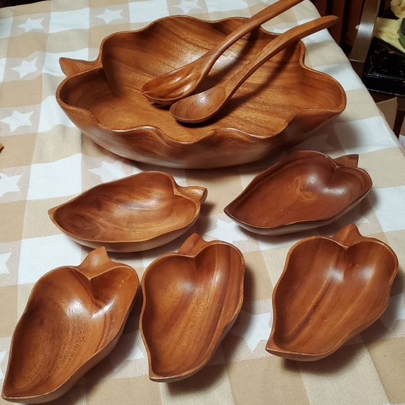 SOLD MCM Wood Monkey Pod Serving Set Vintage
